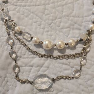 Chico's Silver and Pearl Necklace with Clear Accents